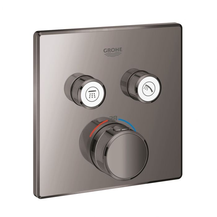 Grohtherm SmartControl element natynkowy do montażu gotowego z Rapido SmartBox 35600000 do baterii podtynkowej termostatycznej do obsługi dwóch wyjść wody 158 x 158 mm hard graphite QuickFix, Long-Life Shine, SmartControl, EcoJoy, TurboStat, ProGrip, Safe