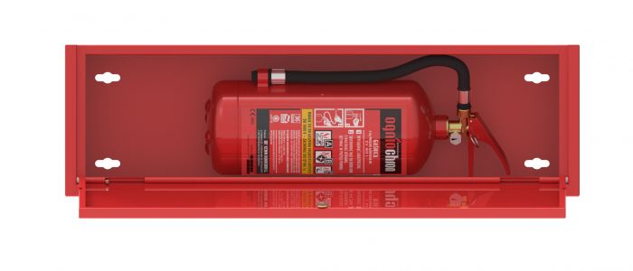 Szafka ochronna na gaśnicę G-SLIM-CPP drzwi pełne, zamek patent 230 x 780 x 180 mm RAL 3000 czerwona