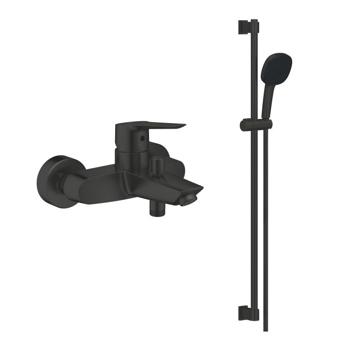 Zestaw natynkowy GROHE czarny z baterią wannową i zestawem prysznicowym (wąż, drążek, słuchawka)  | Zestaw 2