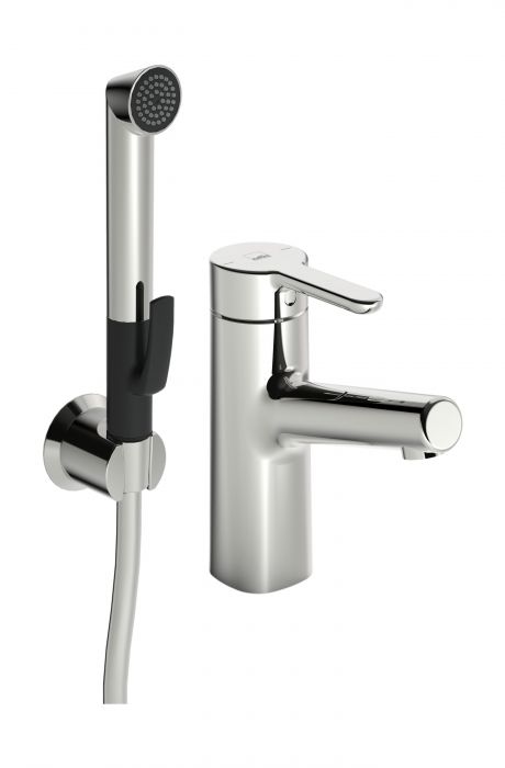 Bateria umywalkowa stojąca ORAS INSPERA 1-uchwytowa 1-otworowa chrom ze stałą wylewką z rączką natrysku Bidetta, wężem natryskowy 1600 mm i uchwytem ściennym | 3012F #2