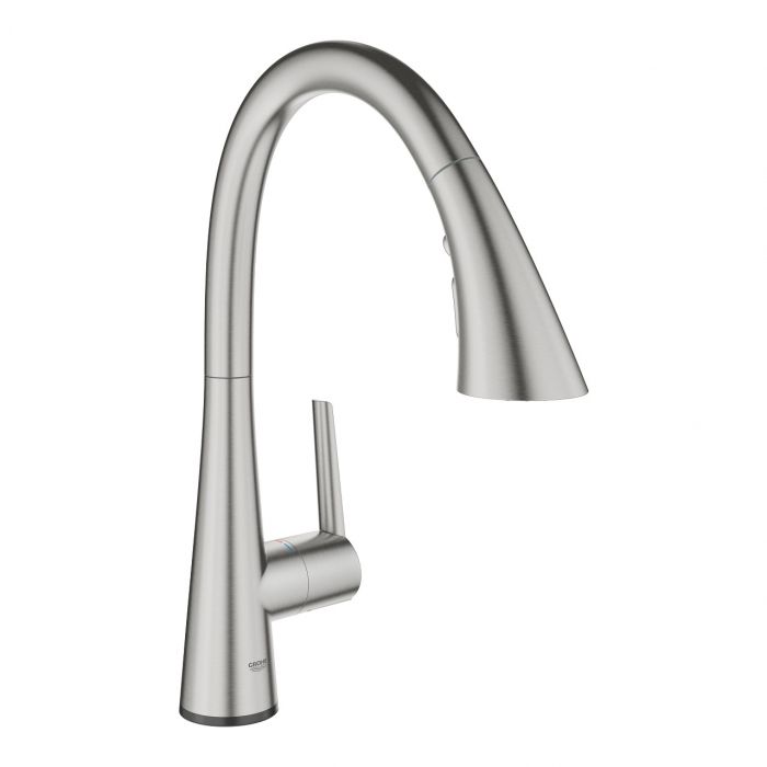 Bateria kuchenna stojąca elektroniczna GROHE Zedra Touch 1-uchwytowa 1-otworowa mosiężna stal nierdzewna z wyciąganą wylewką z 3 rodzajami strumienia  | 30219DC2