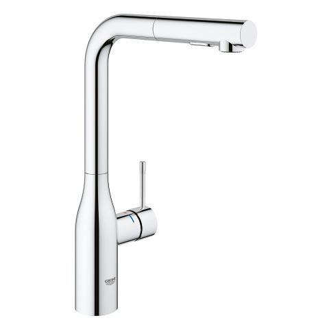 Essence bateria zlewozmywakowa stojąca 1-uchwytowa 1-otworowa z wyciąganą obrotową wylewką 360° Long-Life Shine, SilkMove, EasyDock mosiężna zasięg wylewki 204 mm DN 15 chrom