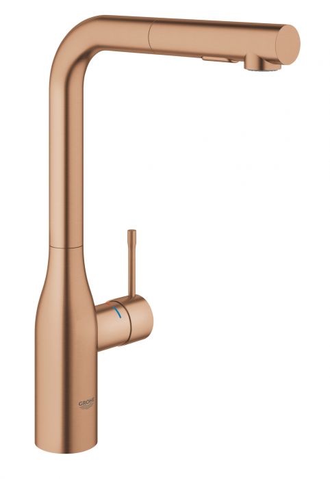 Bateria zlewozmywakowa stojąca GROHE Essence 1-uchwytowa 1-otworowa mosiężna DN 15 brushed warm sunset z wyciąganą obrotową wylewką 360° | 30270DL0
