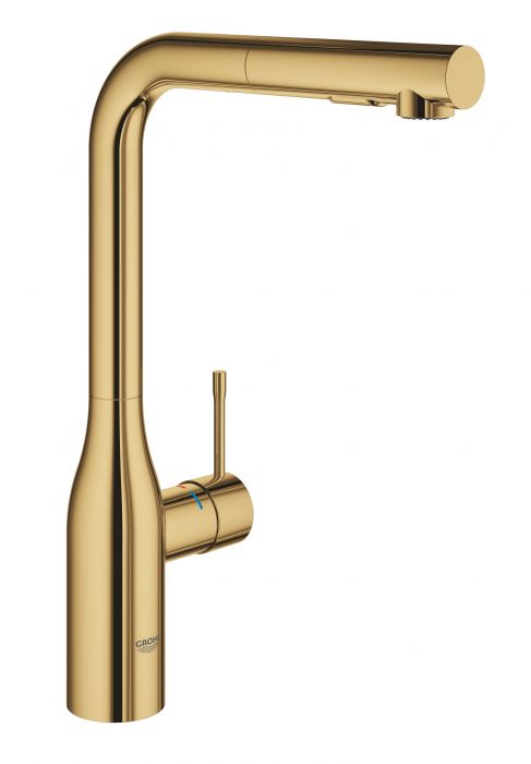 Bateria zlewozmywakowa stojąca GROHE Essence 1-uchwytowa 1-otworowa mosiężna DN 15 cool sunrise z wyciąganą obrotową wylewką 360° | 30270GL0