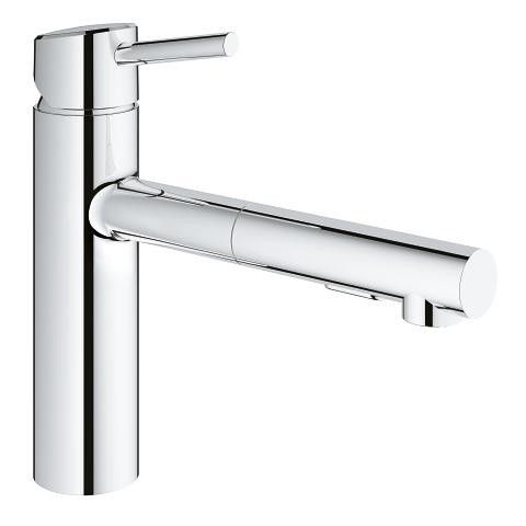 Bateria zlewozmywakowa stojąca GROHE Concetto 1-uchwytowa 1-otworowa mosiężna DN 15 chrom z wyciąganą obrotową wylewką 100° | 30273001