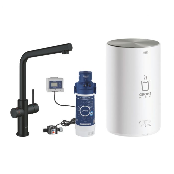 Bateria zlewozmywakowa stojąca GROHE Red Duo 2-uchwytowa 1-otworowa aksamitna czerń z obrotową wylewką L 150°  | 30327KS1