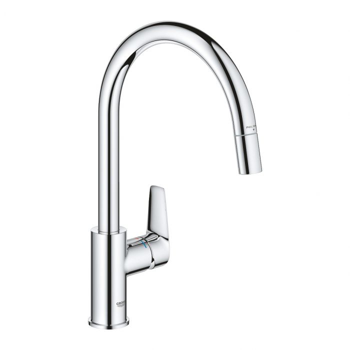 Bateria zlewozmywakowa stojąca GROHE Bauedge 1-uchwytowa 1-otworowa mosiężna chrom z wysoką, obrotową wylewką | 30536000