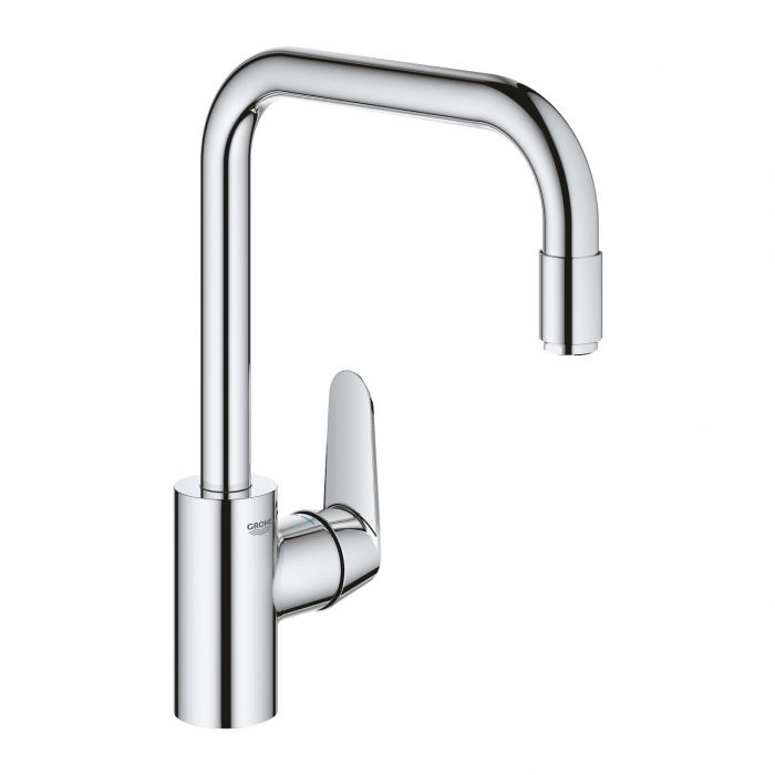 Bateria zlewozmywakowa stojąca wysoka GROHE Eurodisc Cosmopolitan 1-uchwytowa 1-otworowa mosiężna chrom z wyciąganą obrotową wylewką U 360° z perlatorem | 31122004