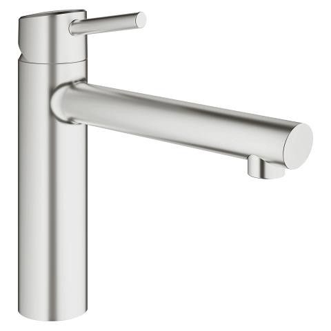 Concetto bateria zlewozmywakowa stojąca 1-uchwytowa 1-otworowa z obrotową wylewką 140° Long-Life Shine, SilkMove mosiężna zasięg wylewki 198 mm DN 15 stal nierdzewna