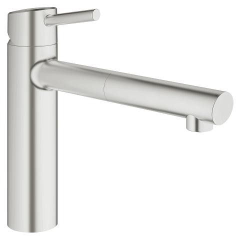 Concetto bateria zlewozmywakowa stojąca 1-uchwytowa 1-otworowa z wyciąganą obrotową wylewką 100° SilkMove mosiężna zasięg wylewki 202 mm DN 15 stal nierdzewna