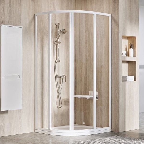 Kabina 4-częściowa, drzwi przesuwne półokrągły RAVAK Supernova SKCP4-90 900 x 1950 mm biała szkło hartowane transparent bez powłoki | 3117O102Z1