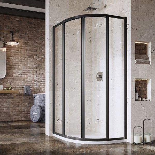 Kabina 4-częściowa, drzwi przesuwne półokrągły RAVAK Supernova SKCP4-90 900 x 1950 mm czarna szkło hartowane transparent bez powłoki | 3117O302Z1