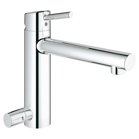 Concetto bateria zlewozmywakowa stojąca 1-uchwytowa 1-otworowa z obrotową wylewką 140° Long-Life Shine, SilkMove głowica ceramiczna 35 mm, zintegrowany zawór odcinający mosiężna zasięg wylewki 198 mm DN 15 chrom