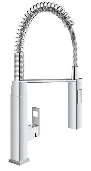 Eurocube bateria zlewozmywakowa stojąca 1-uchwytowa 1-otworowa z obrotową wylewką SilkMove, 2 rodzaje strumienia mosiężna zasięg wylewki 234 mm DN 15 chrom