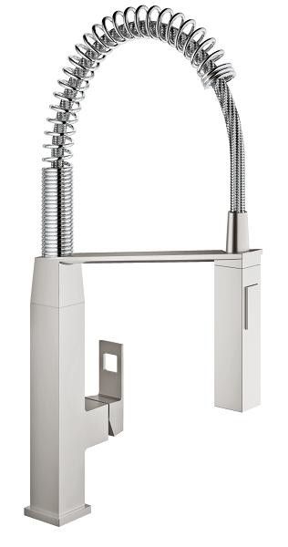 Eurocube bateria zlewozmywakowa stojąca 1-uchwytowa 1-otworowa z obrotową wylewką SilkMove, 2 rodzaje strumienia mosiężna zasięg wylewki 234 mm DN 15 stal nierdzewna