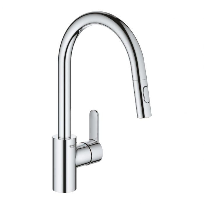 Bateria zlewozmywakowa stojąca GROHE Eurostyle Cosmopolitan 1-uchwytowa 1-otworowa mosiężna chrom z wyciąganą obrotową wylewką 360° | 31482003