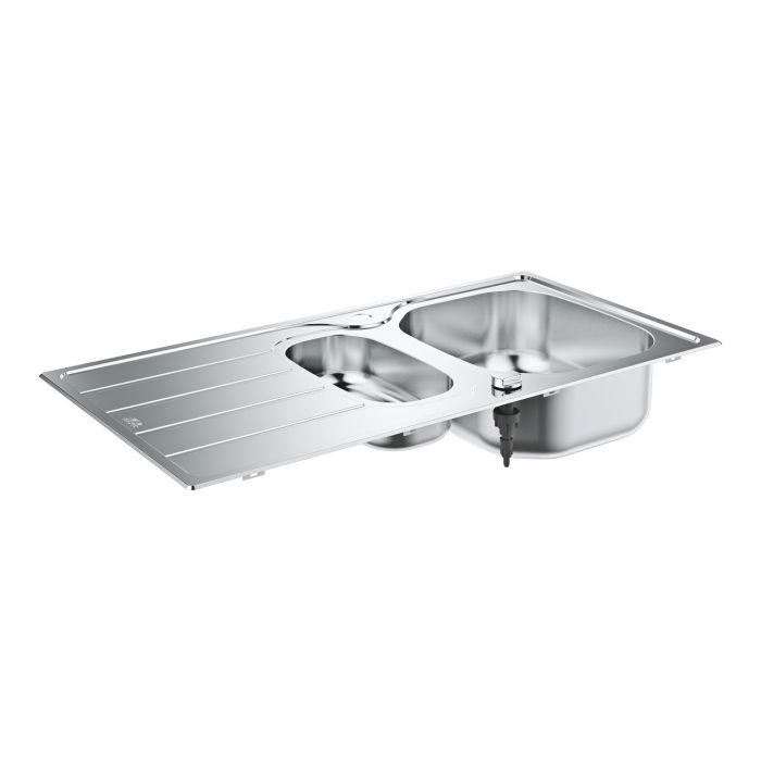 Zlewozmywak wpuszczany w blat 1,5-komorowy z ociekaczem do szafek o minimalnej długości 600 mm Long-Life Shine, Whisper, FastFixation GROHE K200 K200 60-S 96,5/50 965 x 165 x 500 mm | 31564SD1