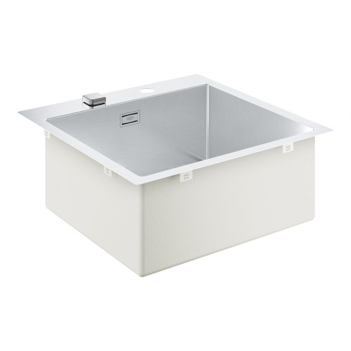 Zlewozmywak 1-komorowy Long-Life Shine, Whisper, FastFixation odpływ: 3,5"/90 mm z koszyczkiem na odpady i automatycznym opróżnianiem GROHE K800 60-S 51.8/51 1.0 518 x 200 x 510 mm | 31583SD1