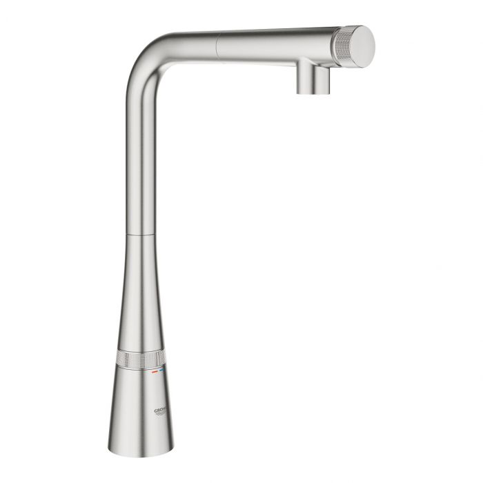 Bateria kuchenna stojąca GROHE Zedra SmartControl 1-uchwytowa 1-otworowa mosiężna stal nierdzewna z wyciąganą obrotową wylewką | 31593DC2