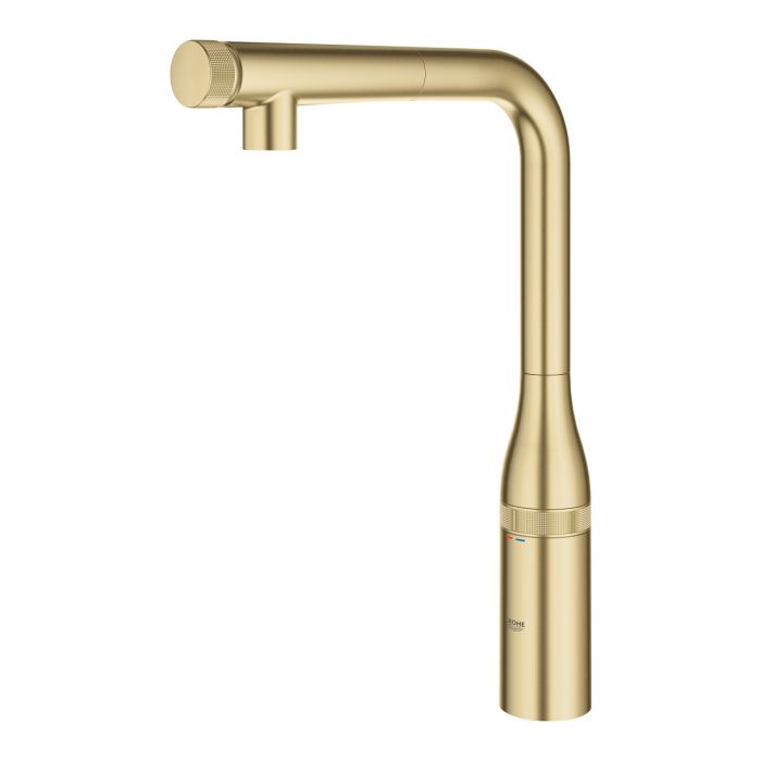 Bateria kuchenna stojąca GROHE Essence SmartControl 1-uchwytowa 1-otworowa mosiężna brushed cool sunrise z wyciąganą obrotową wylewką 140° | 31615GN0