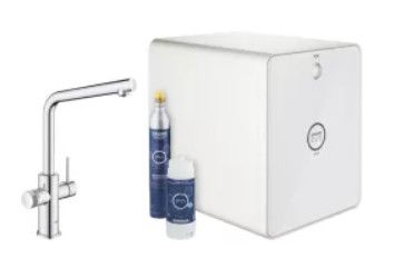 Blue Pure Eurosmart zestaw startowy Grohe StarLight zasięg wylewki 138 mm stal nierdzewna z baterią kuchenną z wylewką L , z  filtrem Blue