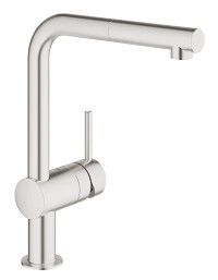 Minta bateria zlewozmywakowa stojąca 1-uchwytowa 1-otworowa z wyciąganą obrotową wylewką 360° z perlatorem Long-Life Shine, SilkMove głowica ceramiczna 46 mm mosiężna zasięg wylewki 223 mm DN 15 stal nierdzewna