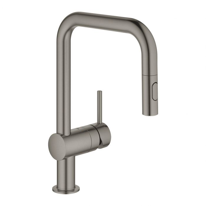 Bateria kuchenna stojąca GROHE Minta 1-uchwytowa 1-otworowa brushed hard graphite z wyciąganą obrotową wylewką U | 32322AL2