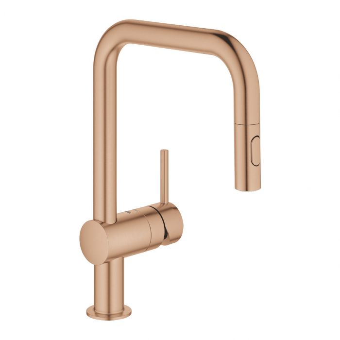 Bateria kuchenna stojąca GROHE Minta 1-uchwytowa 1-otworowa DN 15 brushed warm sunset z wyciąganą obrotową wylewką U | 32322DL2