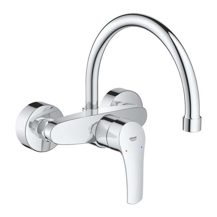 Bateria zlewozmywakowa ścienna GROHE Eurosmart 1-uchwytowa 2-otworowa mosiężna DN 15 chrom z obrotową wylewką o 360st. | 32482003