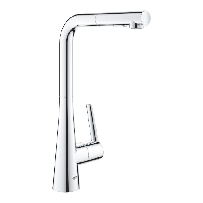 Bateria zlewozmywakowa stojąca GROHE Zedra 1-uchwytowa 1-otworowa mosiężna DN 15 chrom z wyciąganą obrotową wylewką 360° | 32553002