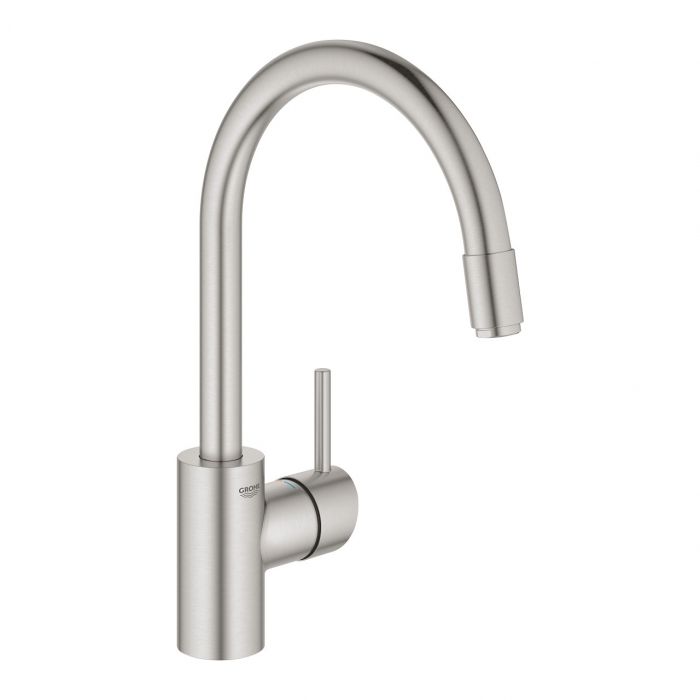 Bateria kuchenna stojąca wysoka GROHE Concetto 1-uchwytowa 1-otworowa DN 15 stal nierdzewna z wyciąganą obrotową wylewką 360° | 32663DC3