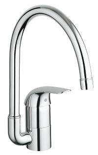 Euroeco bateria zlewozmywakowa stojąca 1-uchwytowa 1-otworowa z obrotową wylewką Long-Life Shine, SilkMove głowica ceramiczna 46 mm mosiężna zasięg wylewki 223 mm DN 15 chrom