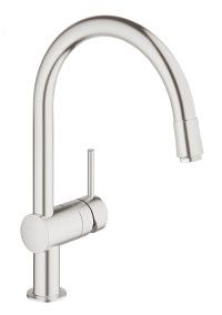 Minta bateria kuchenna stojąca 1-uchwytowa 1-otworowa z wyciąganą obrotową wylewką C 360° z perlatorem SilkMove zasięg wylewki 215 mm DN 15 stal nierdzewna