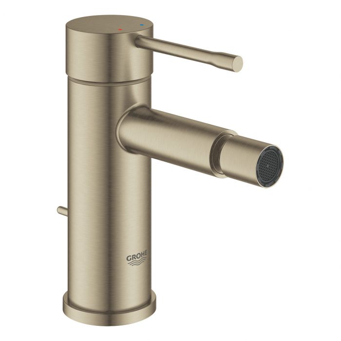 Essence bateria bidetowa 1-uchwytowa 1-otworowa z zestawem odpływowym mosiężna rozmiar S, zasięg wylewki 111 mm wysokość 147 mm brushed nickel SilkMove głowica ceramiczna 28 mm, Long-Life Shine, QuickFix Plus