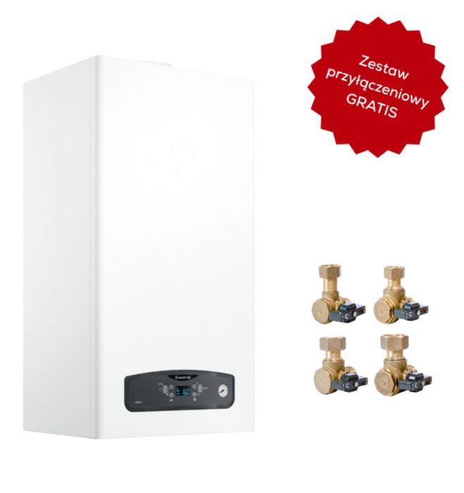Kocioł gazowy kondensacyjny 2-funkcyjny wiszący 24 kW ARISTON CARES S 24 z zestawem zaworów kątowych CAZKKDPKWKL | 3301637P