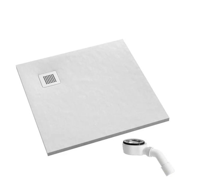 Brodzik prostokątny 90 x 90 x 3.5 SCHEDPOL Kalait White Stone syfon w komplecie | 33101BSTM2