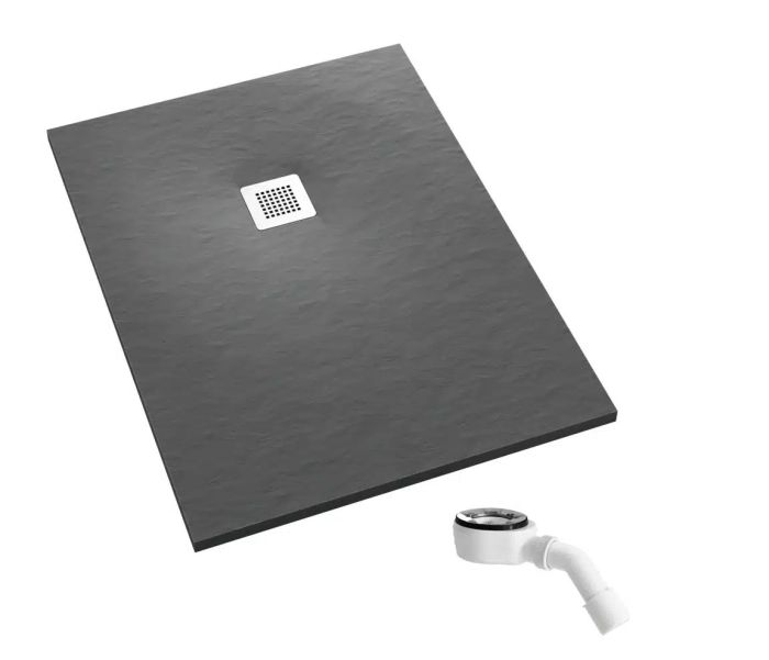 Brodzik prostokątny 90 x 160 x 4 SCHEDPOL Kalait Grey Stone syfon w komplecie | 33121SSTM2