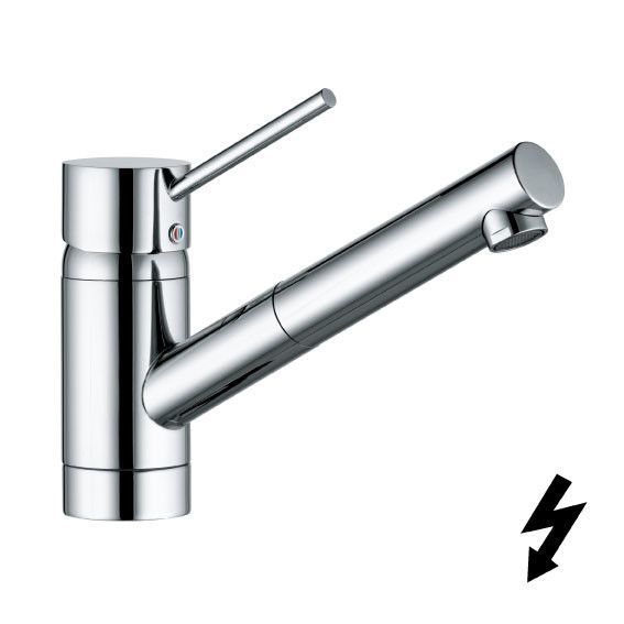 SCOPE bateria kuchenna jednootworowa, jednouchwytowa wysokość: 177 mm zasięg wylewki: 197 mm DN 10 chrom wyciągana, obrotowa wylewka 