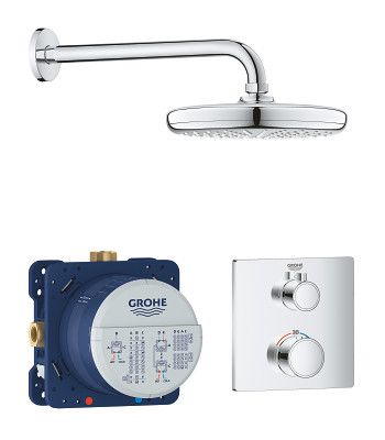 Zestaw prysznicowy GROHE Grohtherm THM chrom w komplecie: bateria termostatyczna, element podtynkowy, deszczownica, ramię prysznica  | 34728000