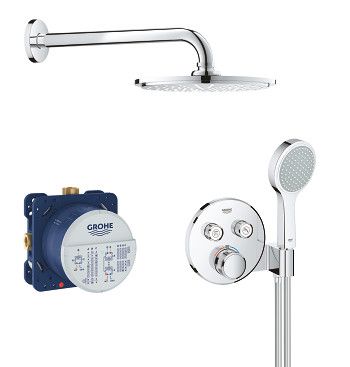 Zestaw prysznicowy podtynkowy, ścienny GROHE Grohtherm SmartControl  mosiężny deszczownica Ø 210 mm, ramię 286 mm, wąż 1250 mm chrom w komplecie: bateria termostatyczna kompletna, deszczownica z ramieniem, słuchawkę i wąż prysznicowy  | 34743000