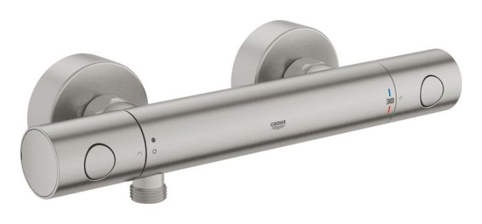 Bateria prysznicowa ścienna z termostatem GROHE Grohtherm 800 Cosmopolitan 2-uchwytowa 2-otworowa DN 15 stal szczotkowana  | 34765DC0
