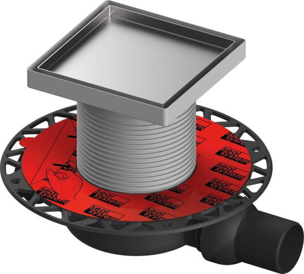 Zestaw odpływoway ekstra niski TECE TECEdrainpoint S z kołnierzem uniwersalnym Seal System, z rusztem ozdobnym „plate” 150 mm | 3601108