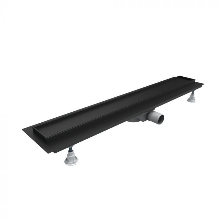 Odpływ prysznicowy liniowy SCHEDPOL BASE-LOW z maskownicą PLATE z syfonem szybkoprzepływowym w zestawie z aluminium anodowanego STANDARD PLUS 800 x 80 x 70 mm black  | OLP80CSTLOW