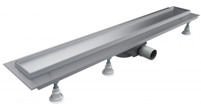 Odpływ prysznicowy liniowy SCHEDPOL BASE-LOW z maskownicą PLATE z syfonem szybkoprzepływowym w zestawie z aluminium anodowanego STANDARD PLUS 900 x 80 x 70 mm | OLP90STLOW