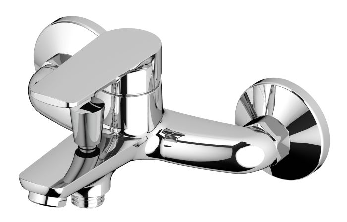 Bateria wannowo-prysznicowa natynkowa z przełącznikiem BRASS & FITTINGS VITALLE LAGO 1-uchwytowa 2-otworowa mosiężna chrom w komplecie z baterią umywalkową stojącą 1-uchwytową bez korka  | 3950301100+3950301300
