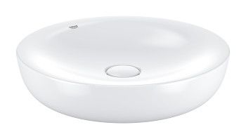 Umywalka ceramiczna GROHE Essence nablatowa okrągły bez otworu bez przelewu z korkiem 450 x 450 x 103 mm biel alpejska z powłoką PureGuard  | 3960900H