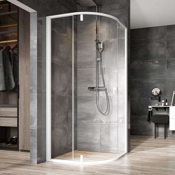 Kabina z obrotowym przegubem półokrągły RAVAK Nexty NSKK3-90 875 - 900, R-500 x 1950 mm biały/biały (profil, uchwyty i zawiasy w kolorze białym) szkło hartowane transparent bez powłoki | 3O677101Z1