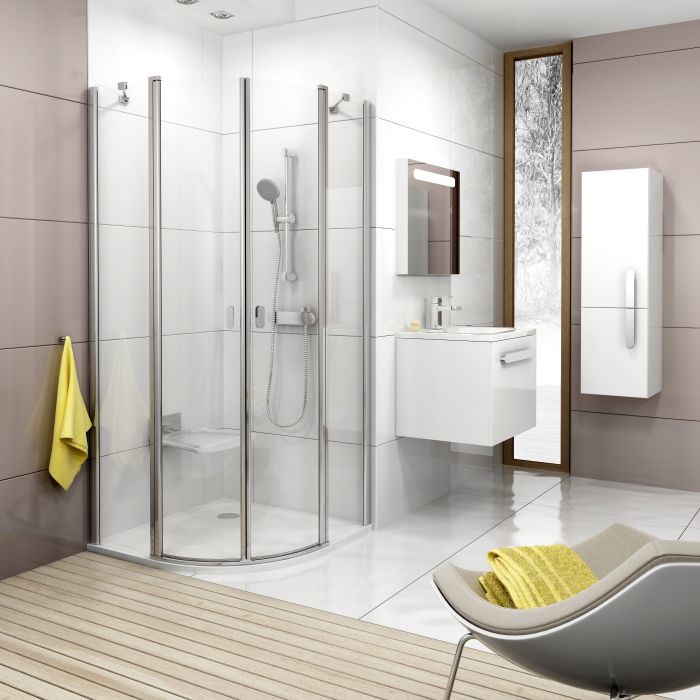 Kabina półokrągły RAVAK Chrome CSKK4-80 800 x 1950 mm biała szkło hartowane transparent bez powłoki | 3Q140100Z1