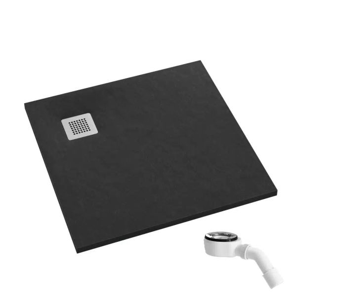 Brodzik kwadratowy 80 x 80 SCHEDPOL Kalait Black Stone syfon w komplecie | 33100CSTM2