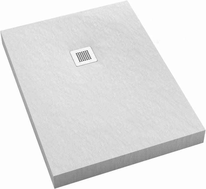 Brodzik akrylowy STABILSOUND PLUS prostokątny 100 x 80 x 12 cm SCHEDPOL NEW HORIZONS white stone z maskownicą ze stali nierdzewnej M2 oraz syfonem czyszczonym od góry  | 33306BSTM2